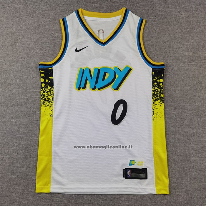 Maglia Bambino Indiana Pacers Tyrese Haliburton #0 Citta 2024-25 Bianco